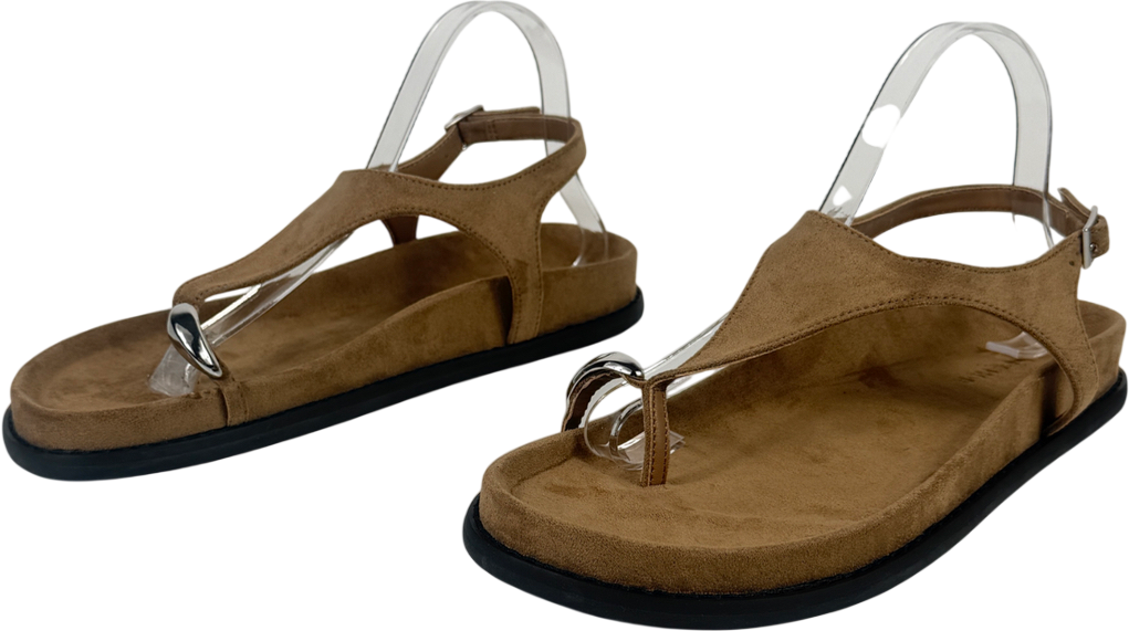 Topshop Brown Elsie Hardware Footbed Sandal In Taupe Faux Suede UK 7 EU 40