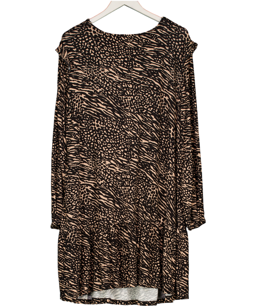 F&F Brown Long Sleeve Animal Print Mini Dress UK 22