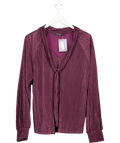French Connection Rylah Plisse Long Sleeve Tie Neck Shirt - Mulberry Purple UK XL