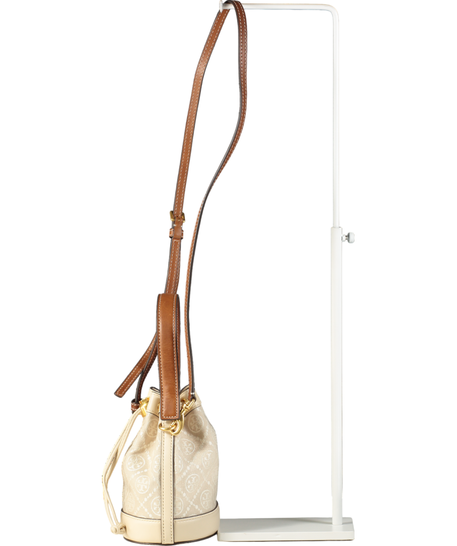 Tory Burch Cream Mini T Monogram Bucket Bag One Size