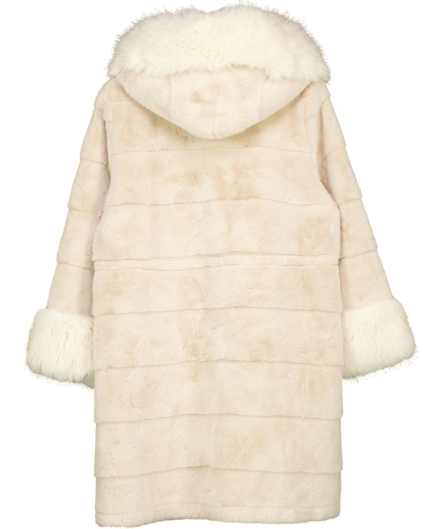 Feitu Beige Long Faux Fur Coat With Hood UK S