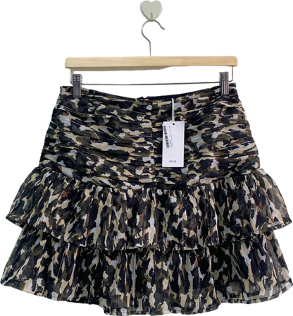 MANGO  Multi-Coloured Camouflage Ruffled Mini Skirt UK L