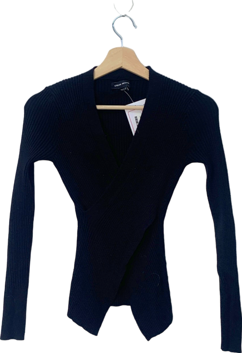 Urban Revivo Black Ribbed Wrap Sweater XS
