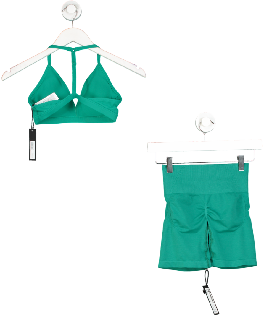 Oner Active 3-piece Green Unified Ultra Minimal V-neck Bralette, shorts And Leggings UK S