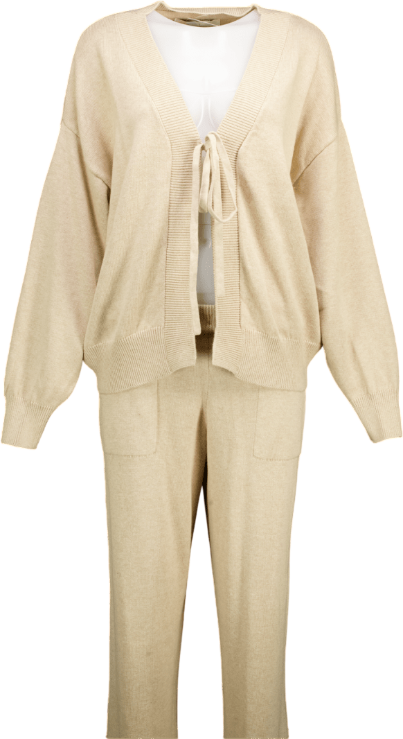 FREE PEOPLE Beach 2-piece Knitted Beige Solar Sweater Lounge Set UK M