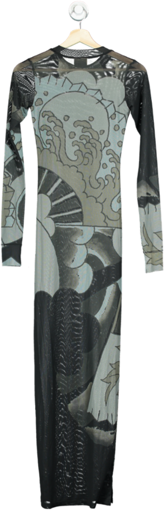 Ed Hardy Black Womens Geisha Fan Mesh Long Sleeve Maxi Dress UK S