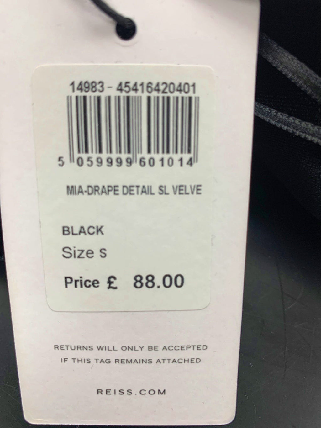 Reiss Black Mia-Drape Detail Velvet Top UK S