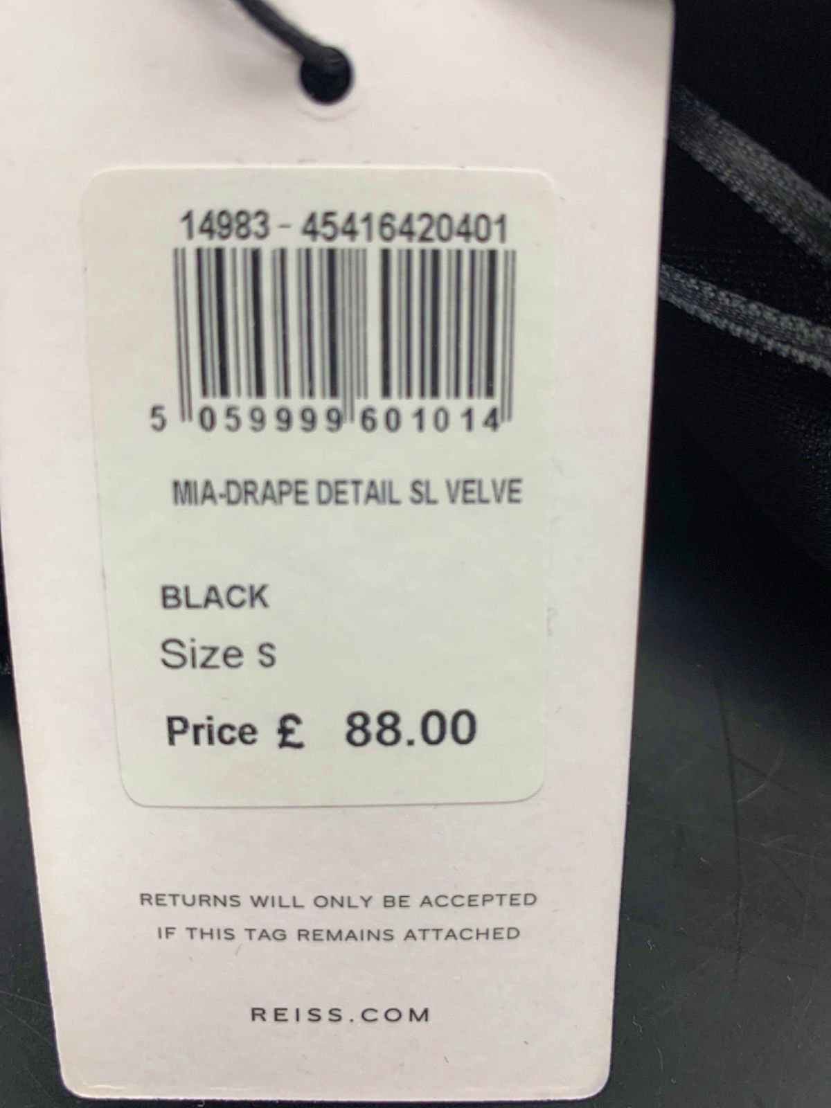 Reiss Black Mia-Drape Detail Velvet Top UK S