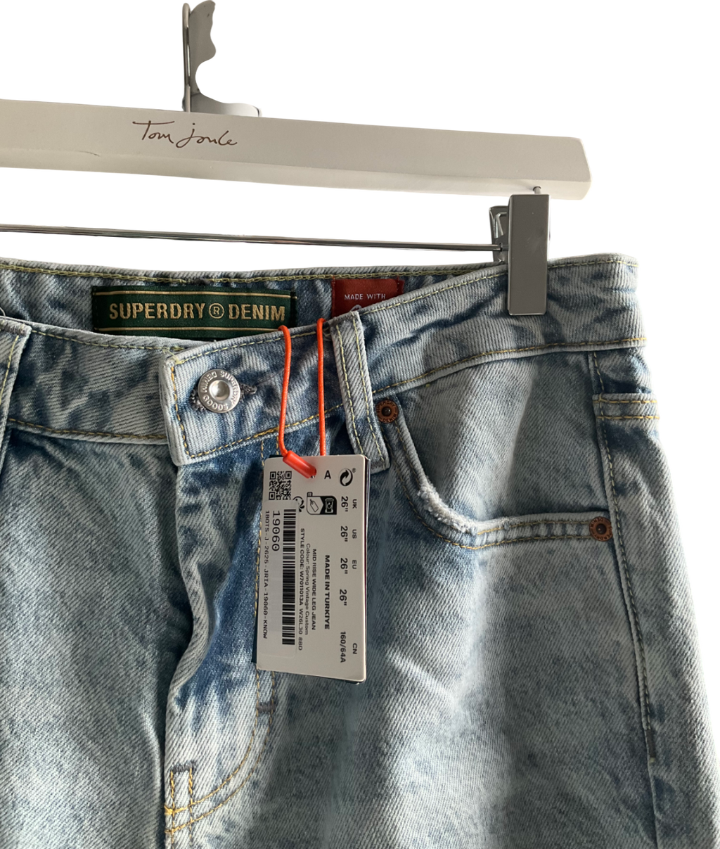 Superdry Blue Mid Rise Wide Leg Jeans W26