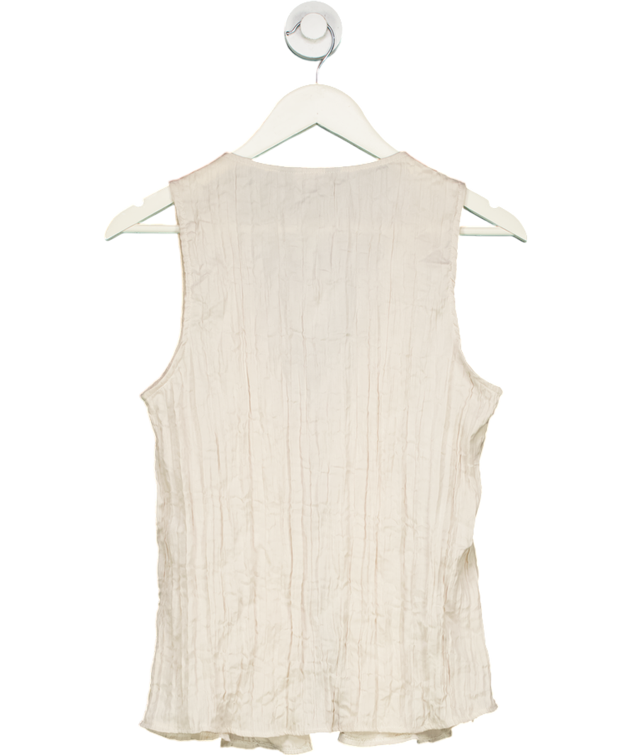 New Look Beige Cream Crinkle Tie Front Top UK 12
