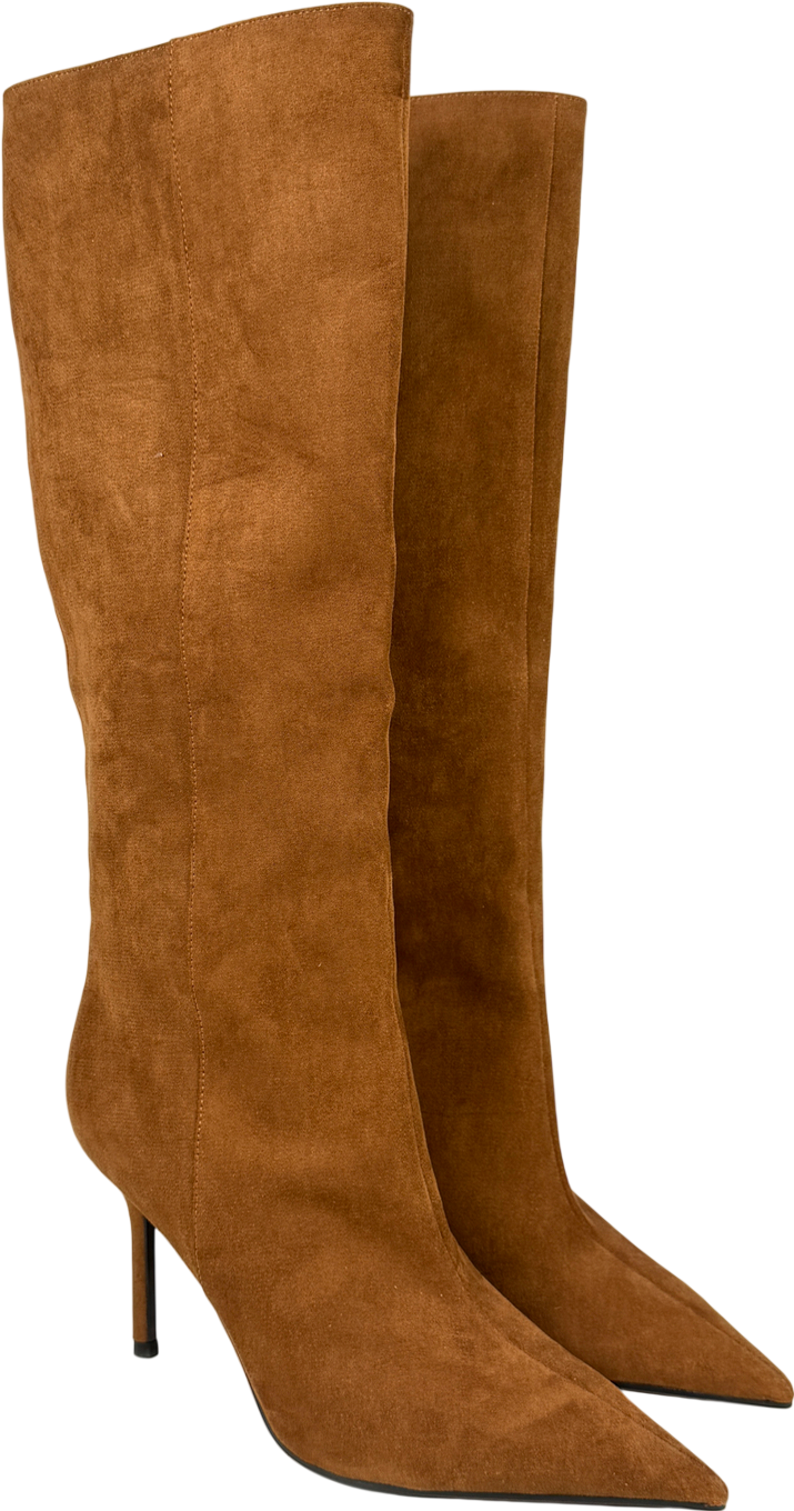 Charles & Keith Brown Faux Suede Pointed Stiletto Knee-high Boots - Cognac UK 6 EU 39 👠