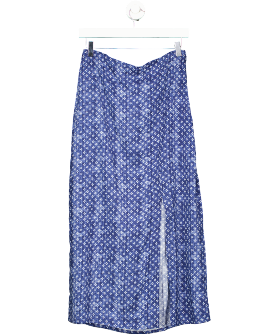 MANGO Blue Printed Midi Skirt UK S