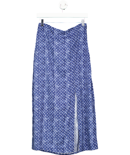 MANGO Blue Printed Midi Skirt UK S