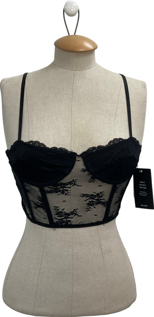 NA-KD Black Lace Bralette Top UK S