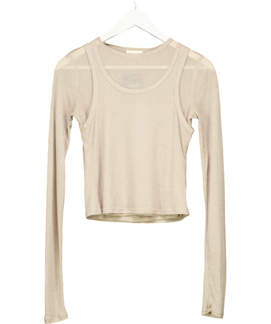 Adanola Beige Lightweight Rib Layered Tee UK S