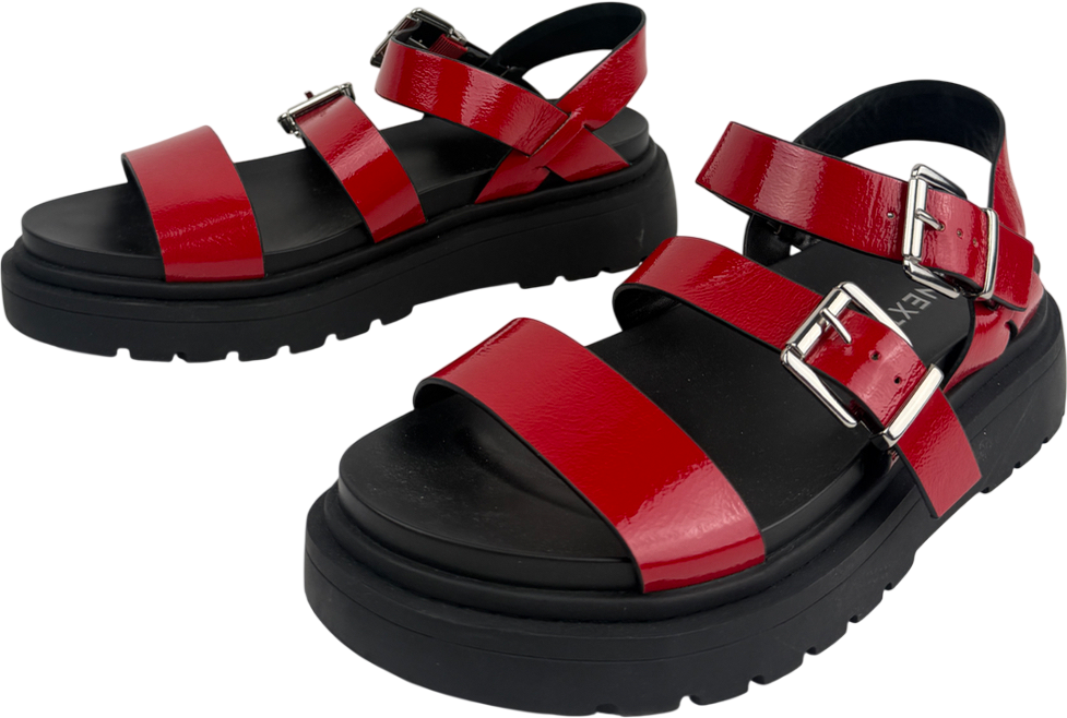 Next Red Patent Standard/wide Fit Chunky Buckled Sandals UK 8 EU 41 👠