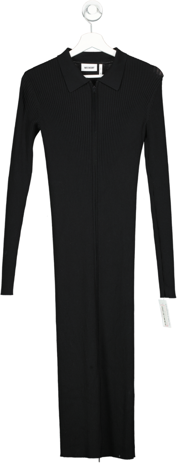 Weekday Black Zipped Ribbed Maxi Dress UK XS