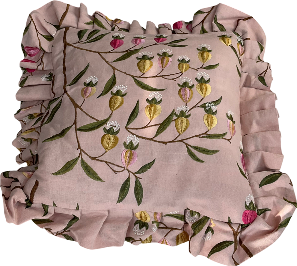 Pink Floral embroidered  Cushion One Size