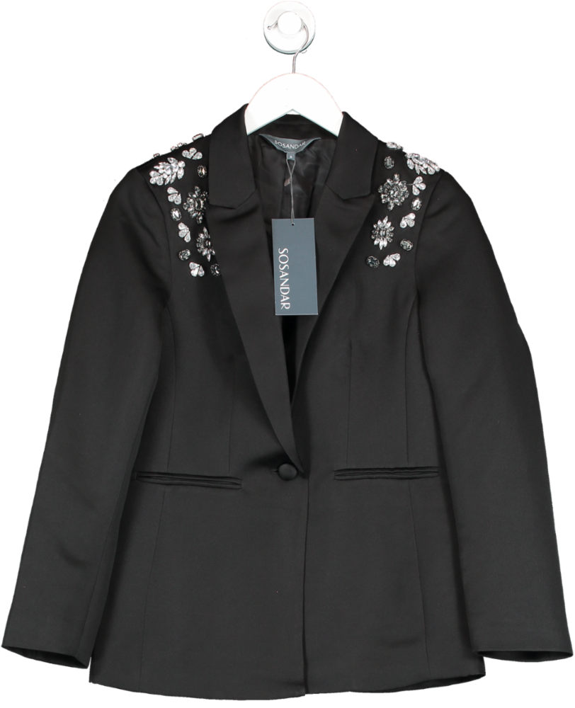 SOSANDAR Black Tailored Embellished Blazer UK 6