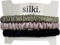 SILKI. Green Set Of 3 Luxury 100% Mulberry Silk Hair Scrunchies - Olive Green/pink/black One Size