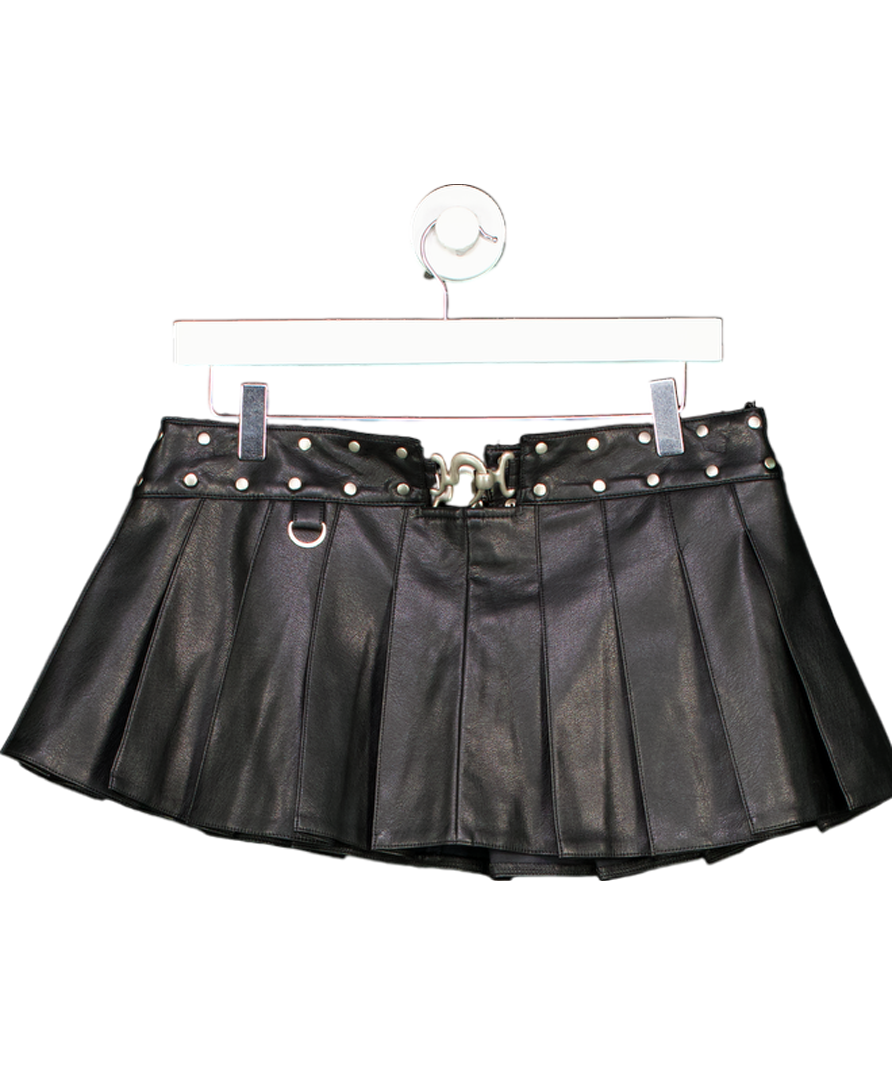 I AM GIA Black Pleated Faux Leather Buckle Detail Mini Skirt UK M