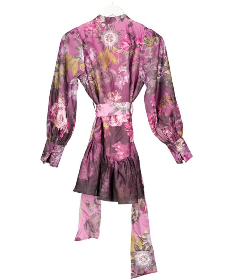 River Island Petite Purple 3d Floral Belted Mini Dress UK 6