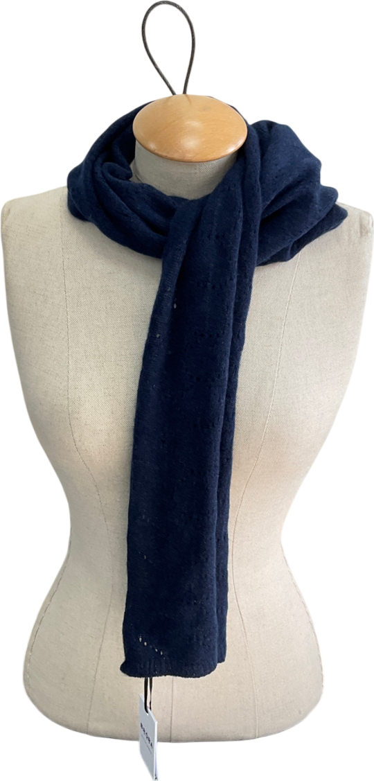 Brora Blue Cashmere Pointelle Scarf, French Navy One Size