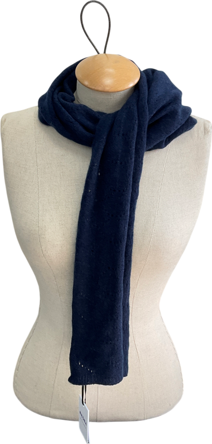Brora Blue Cashmere Pointelle Scarf, French Navy One Size
