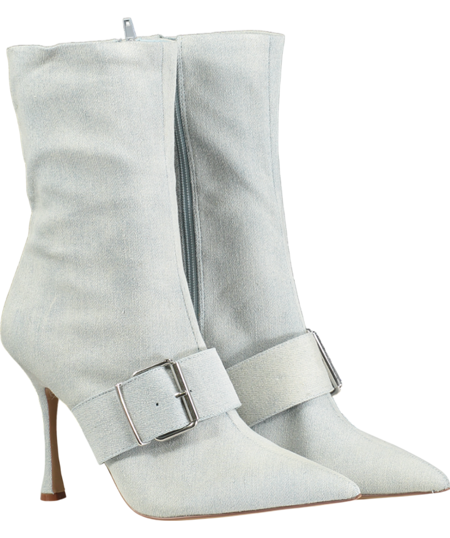 STEVE MADDEN Blue Banter Denim Pointed Toe Buckle Detail Boots UK 7 EU 40