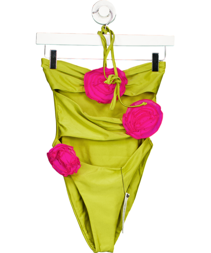 SAME Los Angeles Green / Fuchsia Rose Cut Out One Piece Swimsuit UK XS