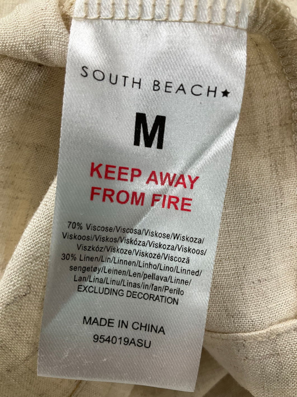 South Beach Beige Linen Look Shirt UK M