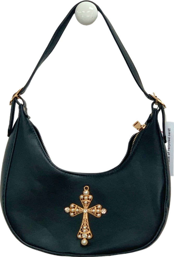 Boohoo Black Shoulder Bag with Cross Design One Size