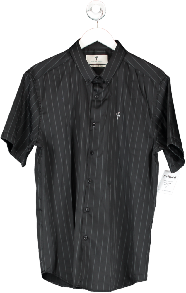 Father Sons Black Classic Woven Sateen Stripe Short Sleeve Shirt UK XL
