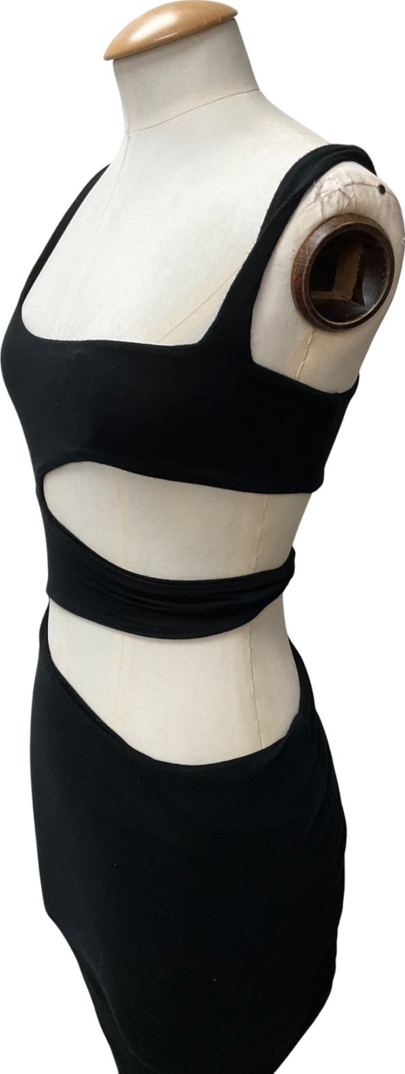 Oh Polly Black Slinky Jersey Ruched Cut Out Mini Dress UK 8