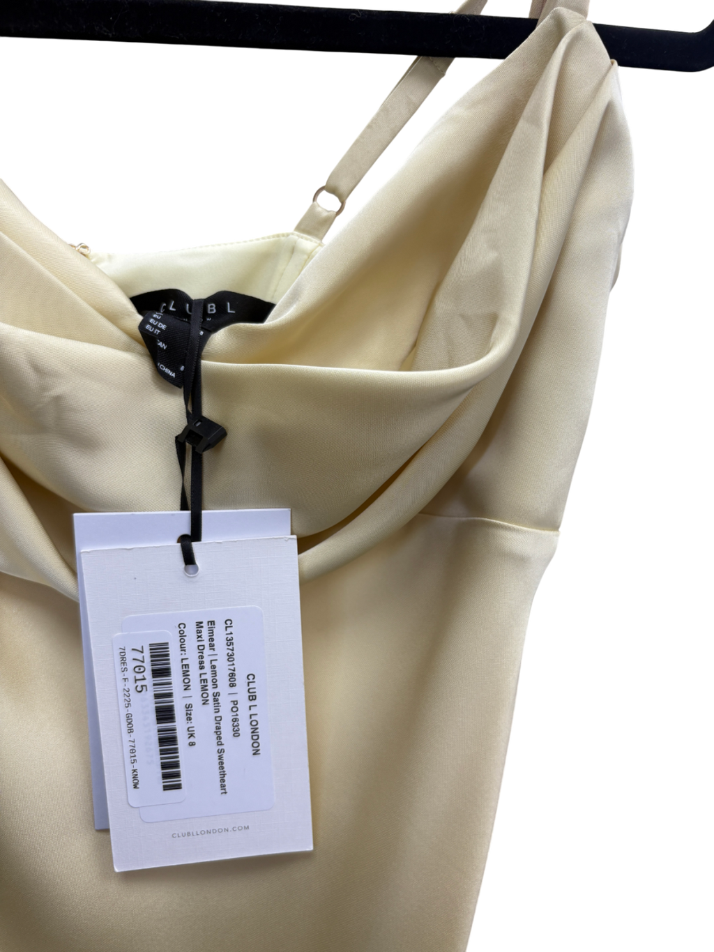 Club L Yellow Eimear Satin Draped Sweetheart Maxi Dress UK 8