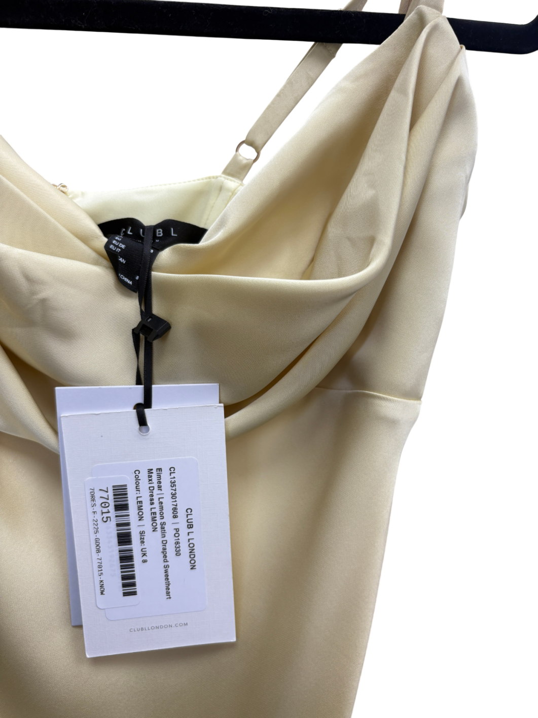 Club L Yellow Eimear Satin Draped Sweetheart Maxi Dress UK 8