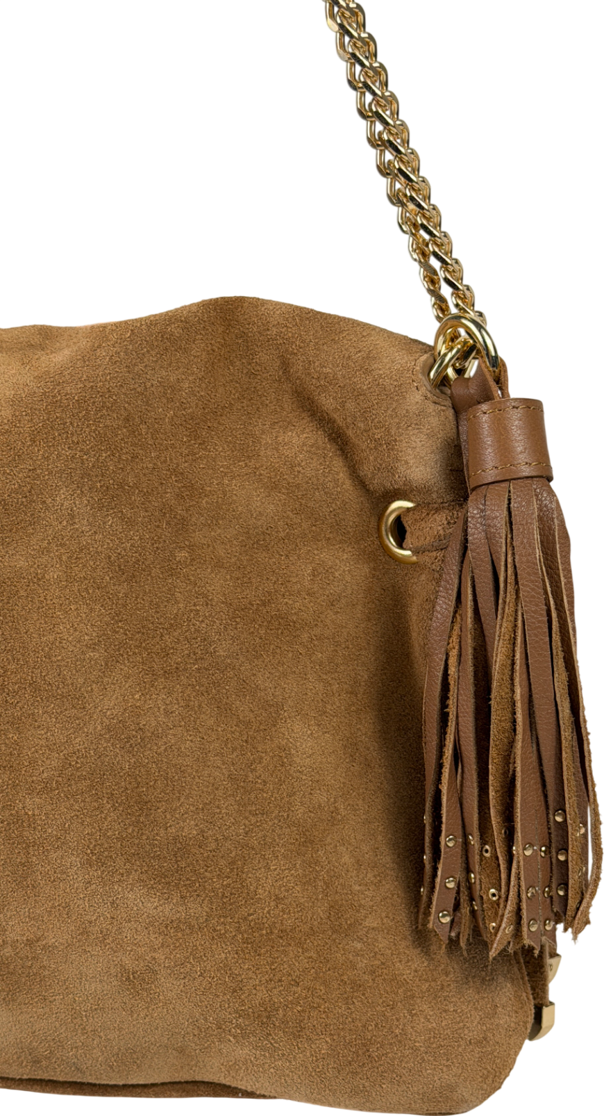 RIVER ISLAND Real Suede Leather Brown Tassel Chain Shoulder Bag
