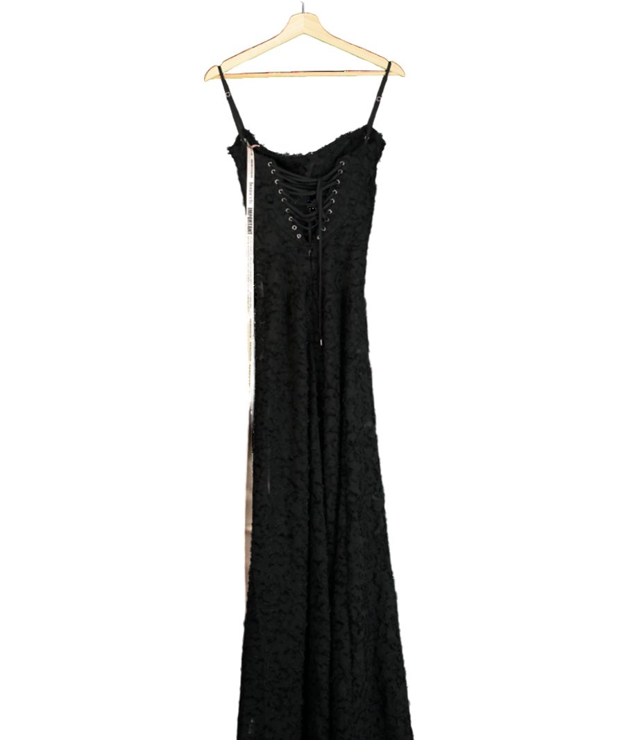 House of CB Black Seren Corseted Floral-jacquard Woven Maxi Dress UK XS