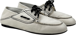 SANDRO White Contrast-lace Foldable-heel Leather Boat Shoes UK 4 EU 37
