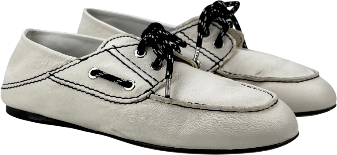 SANDRO White Contrast-lace Foldable-heel Leather Boat Shoes UK 4 EU 37 👠