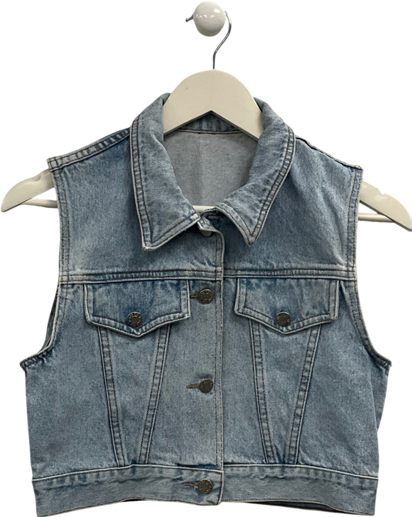 Fitted Denim Gilet In Mid Blue UK XS