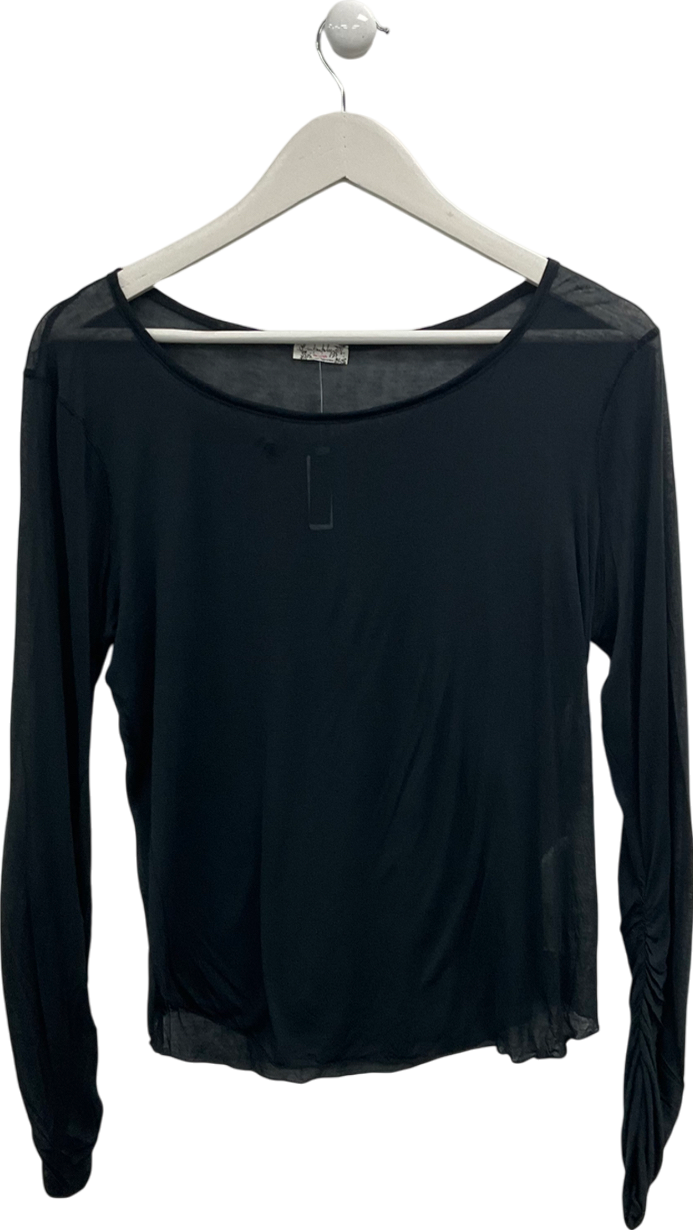 Free People Black On Air Round Neck Long Sleeve Top UK L