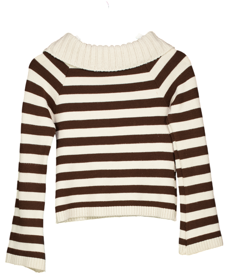 Drelux collection Brown And Cream Fold-over Off The Shoulder Sweater UK XS/S