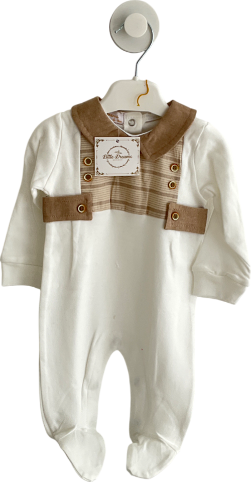 Little Dreams White Ivory & Mocha Contrast Collar Sleepsuit 6-9 Months