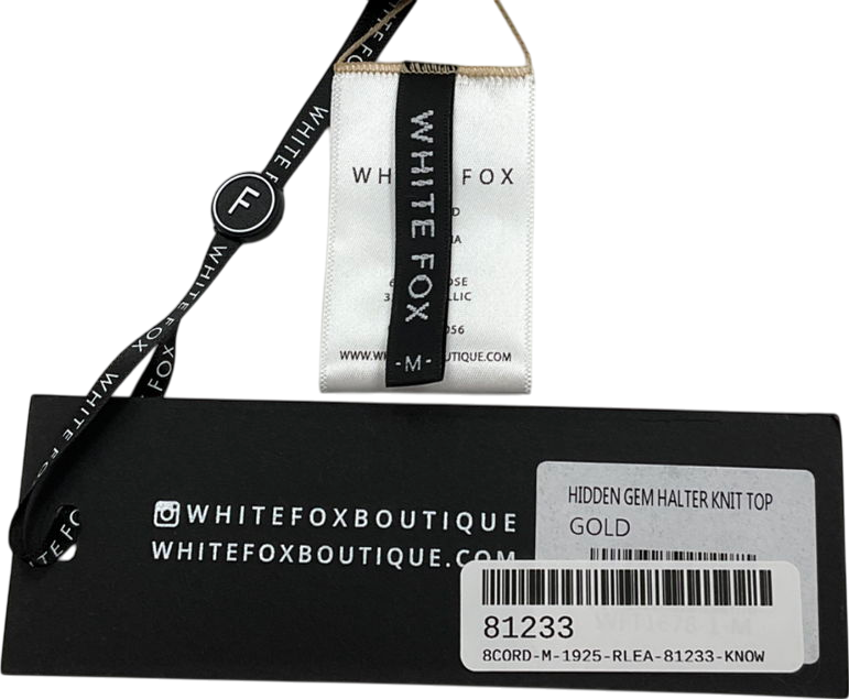 White Fox Beige Hidden Gem Halter Knit Top And Shorts Set UK M