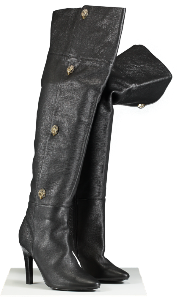 Kurt Geiger Black Leather Shoreditch Over-The-Knee Boots UK 7