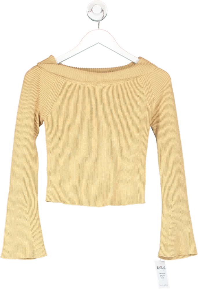 My Mum Made It Nude Soft Knit Cotton Off The Shoulder Top UK XS