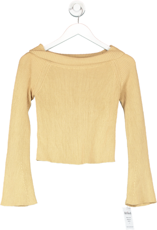 My Mum Made It Nude Soft Knit Cotton Off The Shoulder Top UK XS