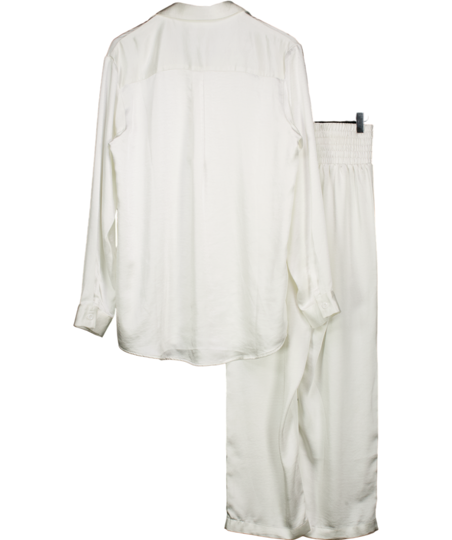 Sundarbay White Satin Relaxed Shirt (uk 12) And High Waisted Pants Set UK 8