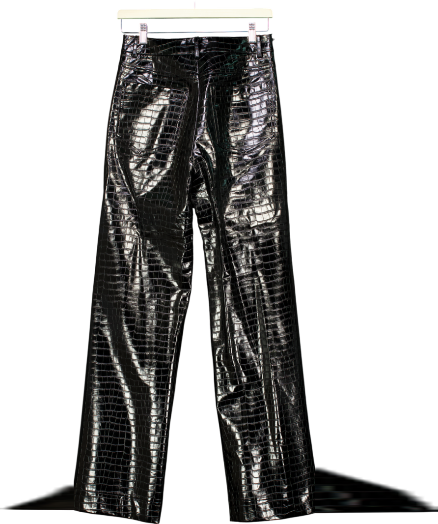 Rotate Birger Christensen Black Faux Croc Skin Straight Leg Trousers UK XS